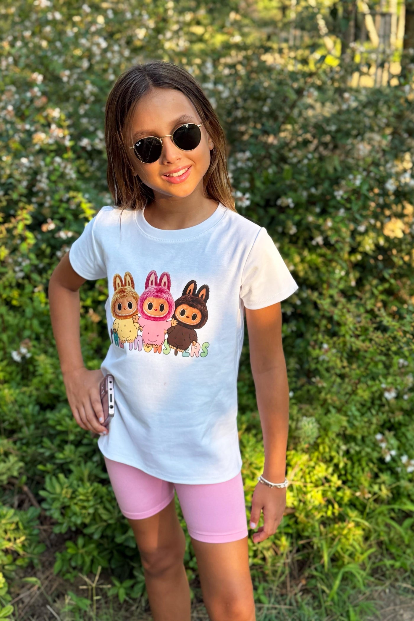Mini Canavar Labubu Baskılı Beyaz Kız Çocuk Tişört