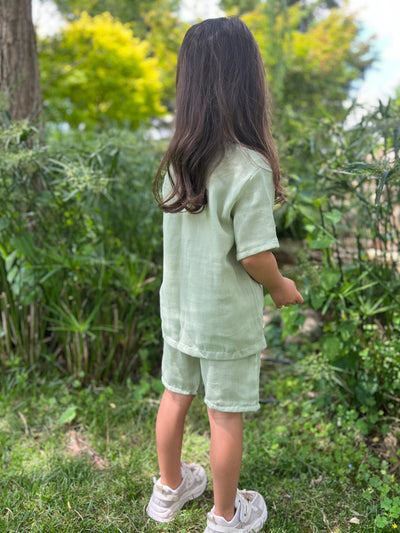 Açık Yeşil Unisex Müslin Şortlu Takım