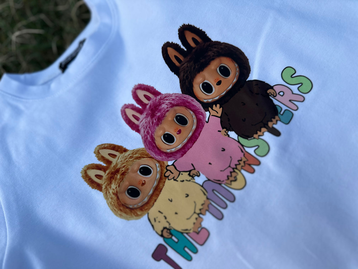 Mini Canavar Labubu Baskılı Beyaz Kız Çocuk Tişört