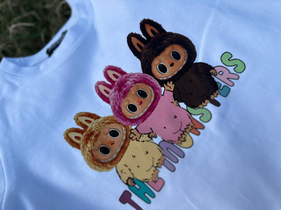 Mini Canavar Labubu Baskılı Beyaz Kız Çocuk Tişört