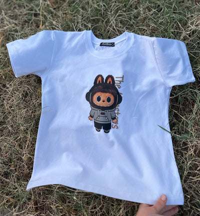 Mini Canavar Labubu Baskılı Beyaz Erkek Çocuk Tişört