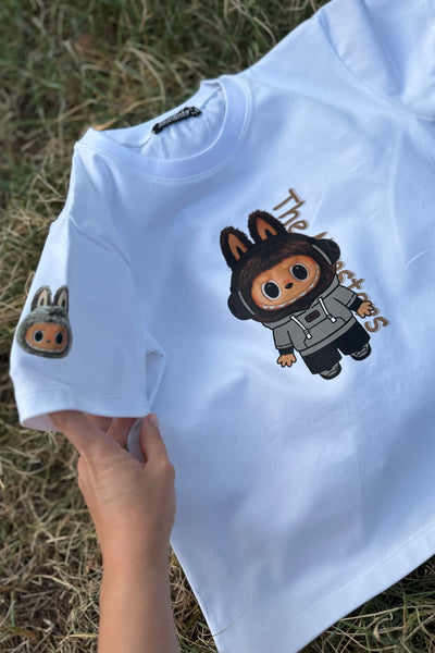 Mini Canavar Labubu Baskılı Beyaz Erkek Çocuk Tişört