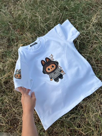 Mini Canavar Labubu Baskılı Beyaz Erkek Çocuk Tişört